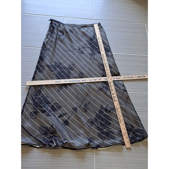 Vtg Black White Floral A-Line Skirt Striped Sheer Whimsygoth Fairygrunge 28" Med - Picture 5 of 9